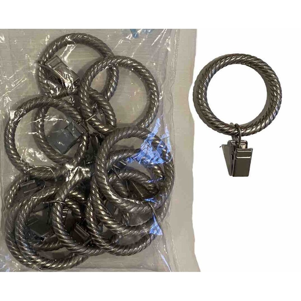 12 Silver Metal Ribbed Clip Curtain Drapery Rings for 1.25" inch rod or under